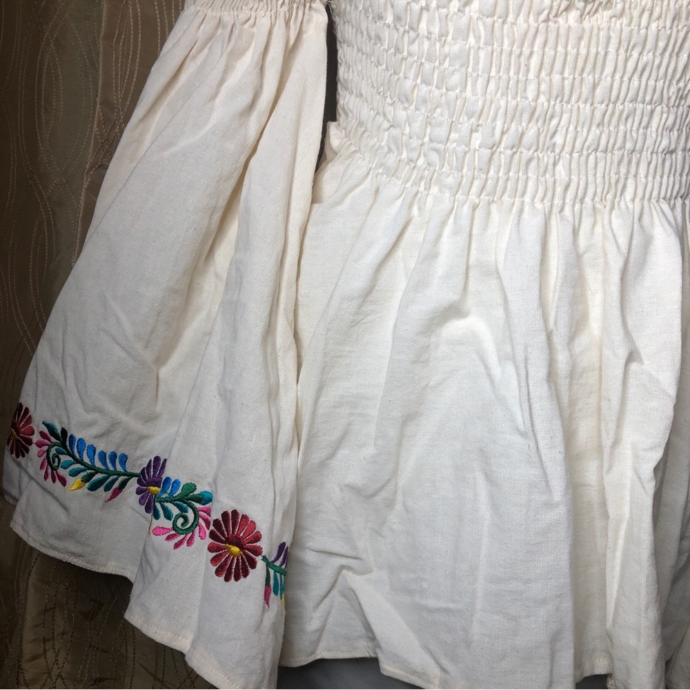 Handmade artisan womens Mexican embroidered off shoulder cotton blouse 2XL - Picture 4 of 13